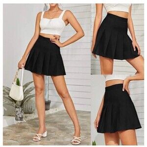 BCBGeneration Women's Pleated Flared Skirt Mini High Waisted Black Size 0